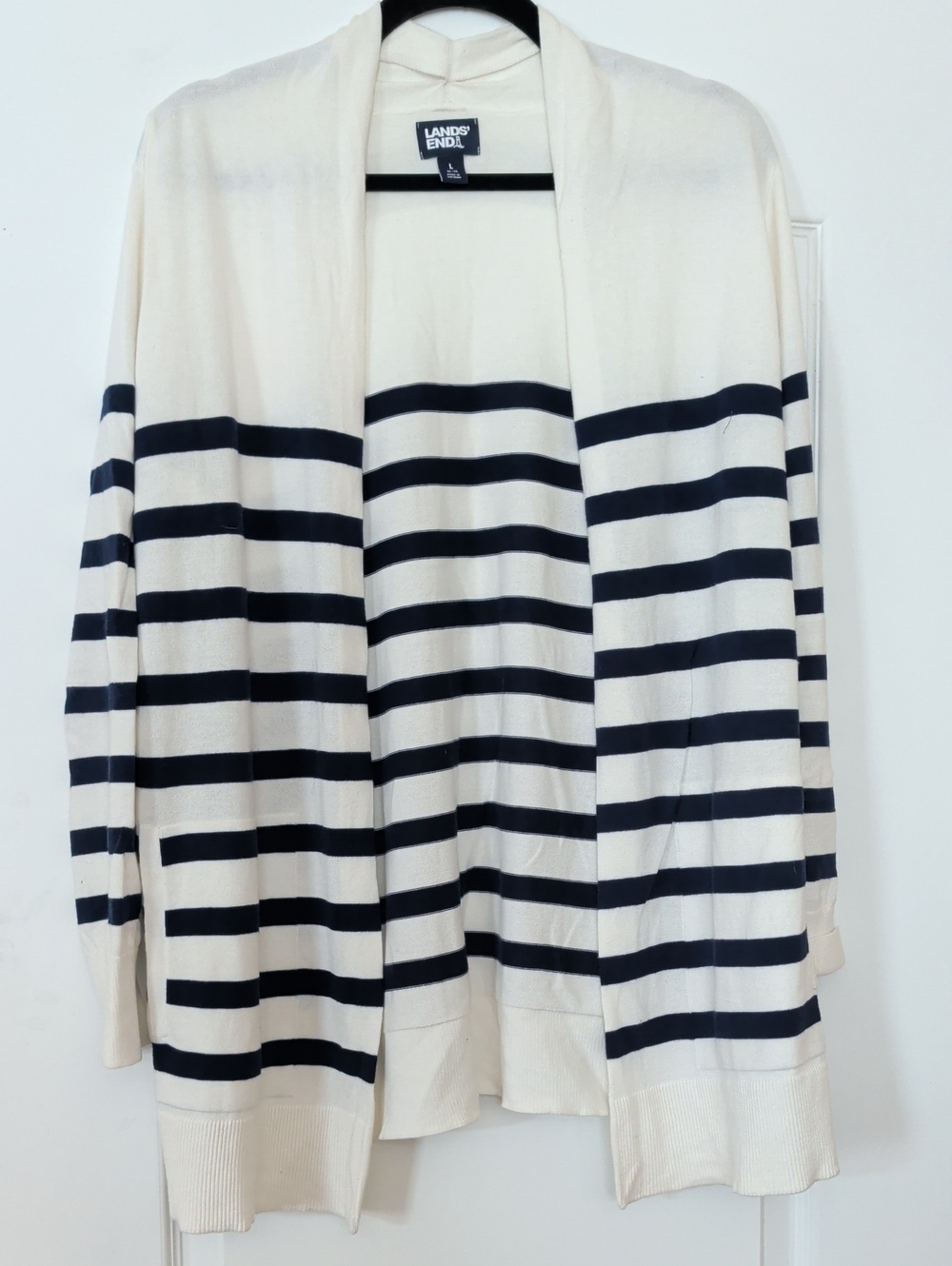 Lands' End Cream and Navy Striped Open Cardigan Tote3